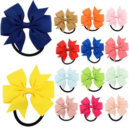 Newest Girls Ribbon Bow Elastic Hair Bands Rope Ponytail Holder Kids fabric flowers Newborn Girls Hair Accessories