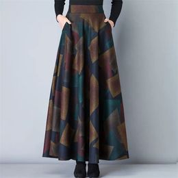 Vintage A-Line High Waist Woollen Skirts Autumn Winter Fashion Women's Wool Maxi Skirts Female Casual Long Streetwear 210311