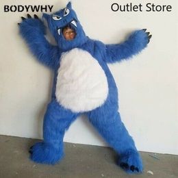 Mascot CostumesBlue Furry Long Monster Mascot Costume Fursuit Wolf Dog Outfit Halloween Cartoon Dress Outfits Carnival Xmas Ad Clothes