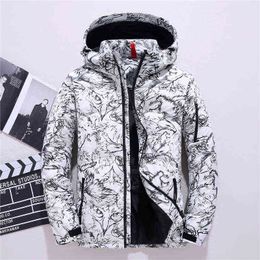 Men's Camouflage Jacket, Thick Fur Coat, Hoodie, Casual Windbreak, Warm White In Winter G1108