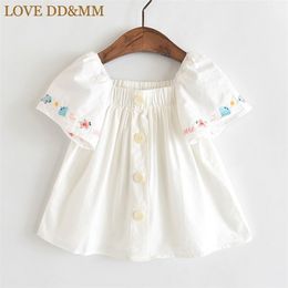 LOVE DD&MM Girls Shirts Summer New Children's Wear Girls Cute Flowers Small Fish Rmbroidery Shoulder Short-Sleeved Shirt 210306