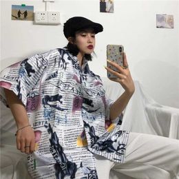 wild short sleeve kpop Turn-down Collar women blouses plus size clothing Korean summer top vintage womens shirts 210526