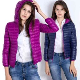 Autumn Winter Ultra Light Down Puffer Coat Women Casual Slim Hooded Short Jacket Female Warm White Duck Parkas 210525