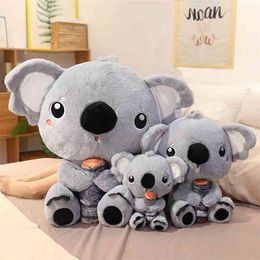 30/70cm Adorable Koalas Plush toy Cute Stuffed Cartoon Animals Australia Baby Doll toys with Wood Birthday gift for kids 210728