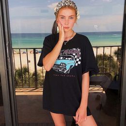 Harajuku Vintage Oversized T-shirt New Car Graphic Print Short Sleeve Summer Cool Tees Casual Streetwear Top Women T Shirt 210306