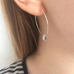silver wire earrings Canada - Dangle & Chandelier Iridescent Opal Silver Wire Hoop Earrings Dainty, Wrapped