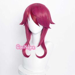Genshin Impact Rosaria Cosplay Mulheres 55cm Long Rose Red Wig Anime Perucas Resistente ao Calor Sintético Halloween Y0913