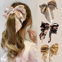 Summer Girls Big Bow Floral Hairpin Women Back Head Korean Net Red Hairpin Headdress Hair Accessories Top Clip Spring Clip