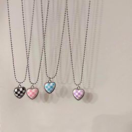 Pendant Necklaces Y2K Jewellery Heart Candy Colour Plaid Necklace For Women Metal Vintage Punk Hip Hop Charm 90S Aesthetic Gifts 2021