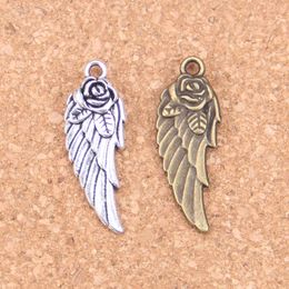 53pcs Antique Silver Plated Bronze Plated angel wings flower Charms Pendant DIY Necklace Bracelet Bangle Findings 30*12mm