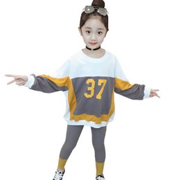 Teen Girls Clothing Letter Sweatershirt + Leggings Tracksuits For Patchwork Costumes Casual Style Kids 210527