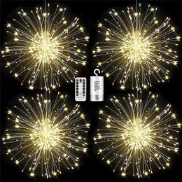 Firework Lights Led Copper Wire Starburst String Lamp 8 Modes Battery Operated Fairy Light Wedding Christmas Decorative Hanging Lamps for Party Patio Garden
