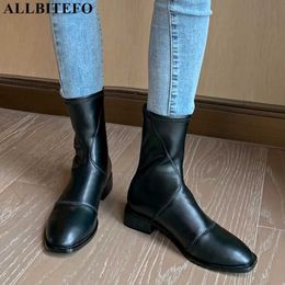 ALLBITEFO high quality Elastic material women boots fashion winter autumn motocycle boots women ankle boots high heel shoes 210611