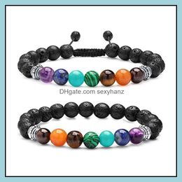 Bracelets Beaded, Strands 8Mm Chakras Beads Bracelet Black Lava Stone Buddha Yoga Women Men Hand String Jewellery Drop Delivery 2021 K9Spl