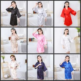 Kids Satin Rayon Solid Kimono Robe Bathrobe Children Nightgown For Spa Party Wedding Birthday 70 Y2