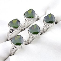 Mix 5 Pieces Rings Luckyshine Shine Heart Cut Olive Peridot Gemstone 925 Silver Ring USA Size 7 8 9