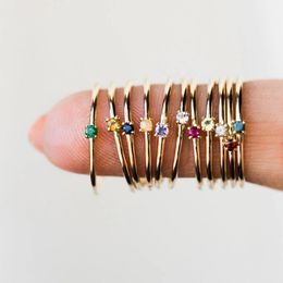 Cluster Rings Gold Plated Multi Colour Zircon Stackable For Women, Simple Thin Wedding Party Engagement Ring Jewellery