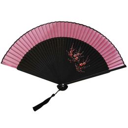 Chinese Style Party Favor plum Chiffon fabric Folding Fan Dance Wedding Hand Held Flower Women Photo Prop Tool Art Craft