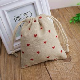 Cotton Linen Drawstring Multi-purpose Organizer Gift Bag Mini Red Flower 8123a E