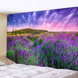 Tapestries Nordic Bedroom Living Room Home Decoration Pink Flower Tapestry Wall Hanging Purple Lavender Colourful Plant
