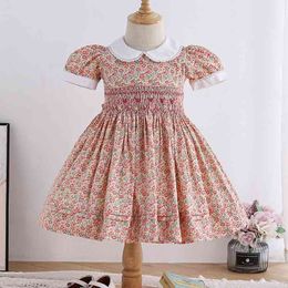 Baby Girl Smocked Floral Dress Infant Smock Clothing Children Spanish Boutique Clothes Girls Spain Handmade Smocking Dresses 210615