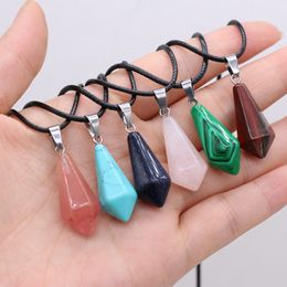 Natural stone Tiger Eye Stone Turquoise Opal Pendant Necklaces for Women Reiki Heal Crystal Pendulum Charms Leather Rope Necklace