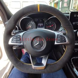 Hand-stitched Black Suede Steering Wheel Stitch On Wrap Cover Fit For Benz C200 C250 C300 Sport CLA220 B250 B260