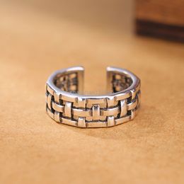 Retro Hollow Open Adjustable Rings Ancient Silver Knit Weave Cross Ring Band Finger Women Men Fashion Jewellery Will and Sandy