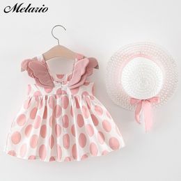 Melario Baby Girls Dresses With Hat 2pcs Clothes Sets Kids Clothes Baby Sleeveless Birthday Party Princess Dress Print Floral 210317