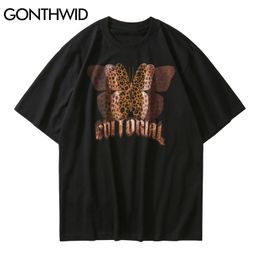 Tees Shirt Casual Harajuku Hip Hop Men Gothic Leopard Short Sleeve T-Shirt Cotton Streetwear Loose Tops 210602