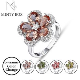 925 Sterling Silver Zultanite Ring for Women Turkish Diaspore Colourful Flower Lovely Style Women's Gift 211217