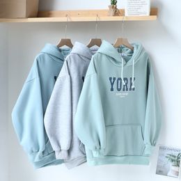 Autumn Winter BF Style Sweatshirt Women Harajuku Casual Oversize Long Sleeve Hooded Pullover Letter Print Thickening Tops 201109