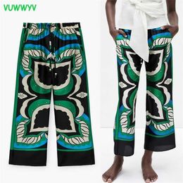 VUWWYV Za Wide Leg Pants Women High Waist Print Loose Woman Summer Streetwear Trousers Straight Pant Suits 211115