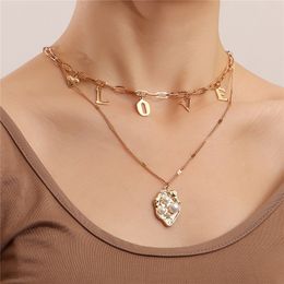 INS Vintage Irregular Pearl Love Pendant Necklace Bijoux Femme Goth Boho Metal Choker Chain Unique Women Jewellery Gift