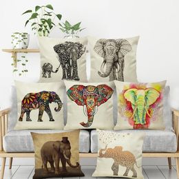 7 Style Elephant Printed Pillow case Lovely Cartoon Elephants Pillowcase Colourful Prairie Animals Hand Painted Elephish Decor Couch Cover Liene