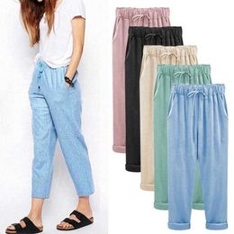 6XL Harem Pants Solid Cotton Stretch Drawstring Waist Plus Size Trousers Female Summer Casual Bottom Q0801