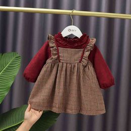 Sweet Warm Vestido Winter Girls Princess Velvet Dress Children Kids Baby Infants Plaid Ruffle Long Sleeve Thicken Dresses G1129