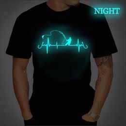 Luminous Graphic Tee Men Fishing Heartbeat Novelty Funny TShirt Hip Hop Tshirt Streetwear camisa Harajuku Shirt Mens Shirt Homme Y0809