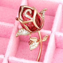 Pins, Brooches High Quality Glass Crystal Luxury Red Rose Flower For Women Or Wedding Spring Summer Design 2 Colors Available Gift