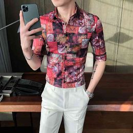 Summer Printed Palid Shirts Men Short Sleeve Casual Shirt Streetwear Social Party Men Clothing Male Business Formal Dress Shirts 210527