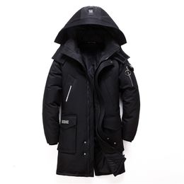 Winter Men's Long White Duck Down Jacket Fashion Hooded Thick Warm Coat Male Big Red Blue Black Brand Clothes 211216