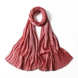 Hijabs medina silk Solider Color Shawls Headband Hijabs Scarves/Scarf Pleated Crinkled Satin Wrap 46 COLOR For Choose