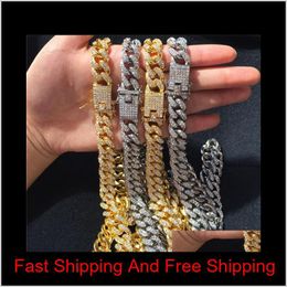 Mens Iced Out Chain Hip Hop Jewelry Necklace Bracelets Rose Gold Silver Miami Cuban Link Chains Necklace Xsnvl 2Elbn