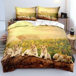 Bedding Sets Lion Comforter Cases Custom Design White Quilt Cover Pillow 203*230cm Full Twin Double King Size Animal Bedclothes