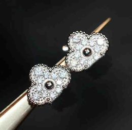 S925 silver Luxurious quality 1.5cm flower clip earring with all diamond in Platinum Colour for women wedding Jewellery gift free shipping WEB