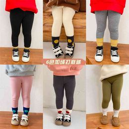 Winter baby girls casual 7 colors velvet lining all-match skinny pants 1-7 years girl cotton warm leggings 210708