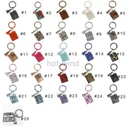 DHL Leopard Print PU Leather Bracelet Keychain Party Favour Credit Card Wallet Bangle Tassels Keys Ring Handbag Lady Accessories EE