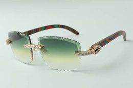 2021 designers sunglasses 3524023 XL diamonds cuts lens natural peacock wooden temples glasses, size: 58-18-135mm
