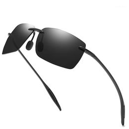 Sunglasses Square Unbreakable Polarized Men Rimless TR90 Lightweight 2021 Driving Sun Glasses Male Brand Design Shades UV400