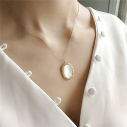 Authentic 925 Sterling Silver Shell Oval Pendant Necklace Korean Trendy Gold Choker Necklaces Women Jewellery Gifts Wholesale YMN154